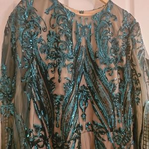 Sequined Emerald Evening Dress